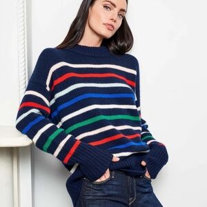 La Ligne Striped Navy Crewneck Sweater with Multicolor Stripes